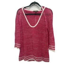 Tommy Bahama Women’s XS Linen Blend Hooded Open Knit Sweater Pink Beach Coverup